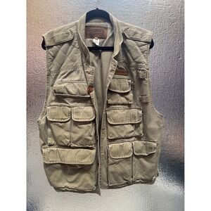 Discovery Channel Mens Multi Pocket Utility Vest Olive Green Cotton Canvas Large